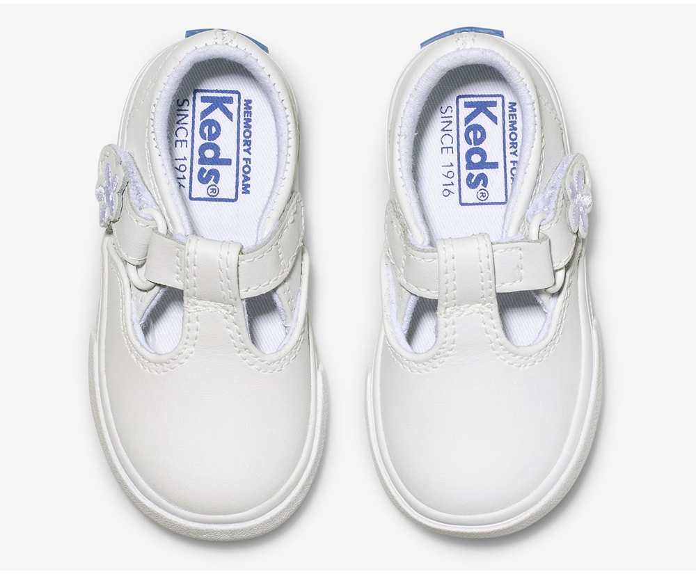 Keds Slip Ons White - Daphne T-Strap Leather - Kids LVNSMQ-306